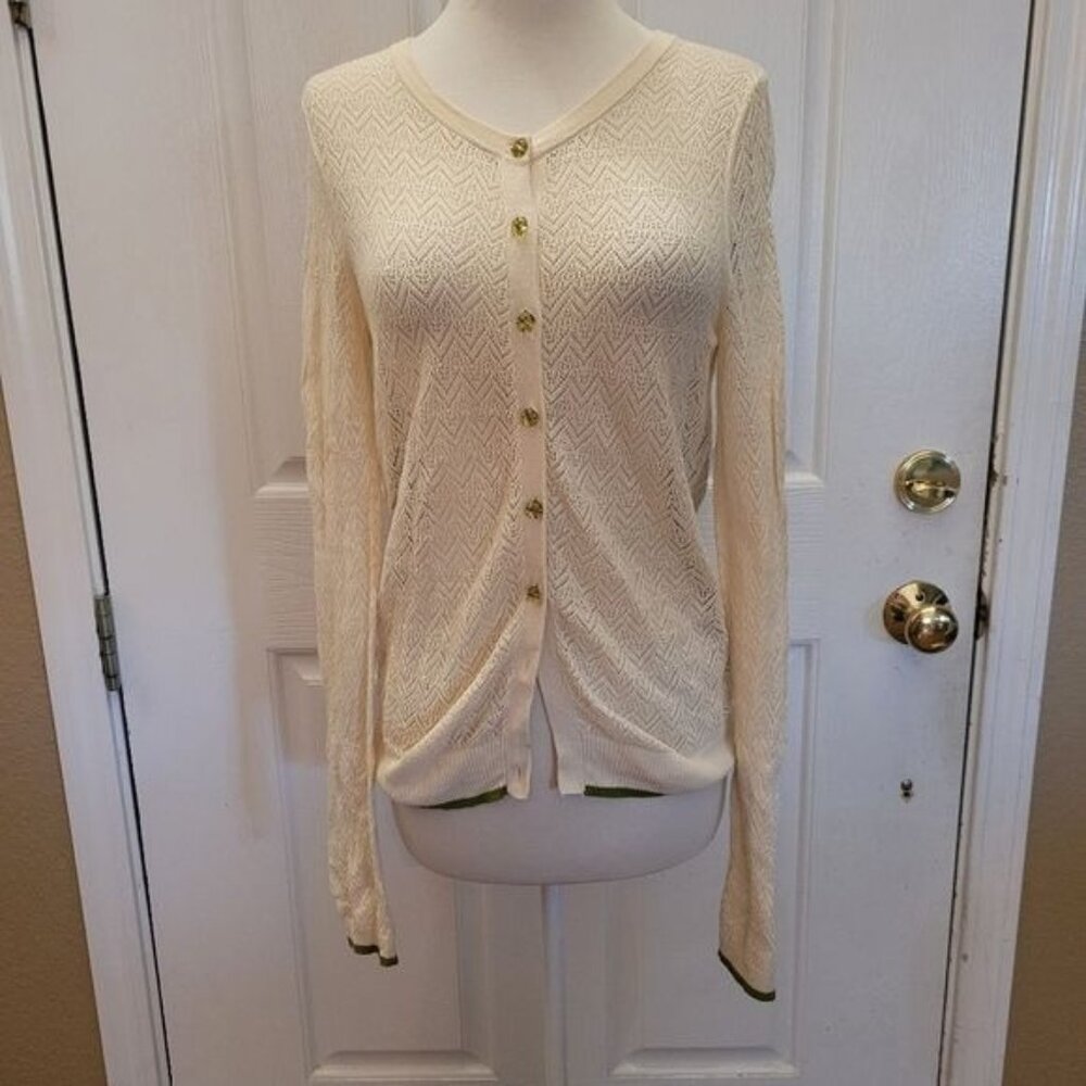 Anthropologie silk cotten knit cardigan off white Medium field & flower FLAW